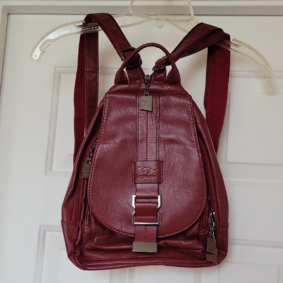 Handbags - Burgundy Faux Leather Backpack